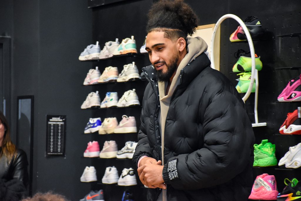 Indiana Pacers forward Obi Toppin hosting a community event at Dick's Sporting Goods on the northeast side of Indianapolis, Indiana in December of 2025.